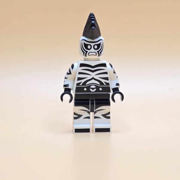 LEGO Zebra-Man Minifigur sh0323 – Gebraucht. Streifenlook-Schurke aus dem LEGO Batman Movie. DC Super Heroes Minifigur für Fans und Sammler.